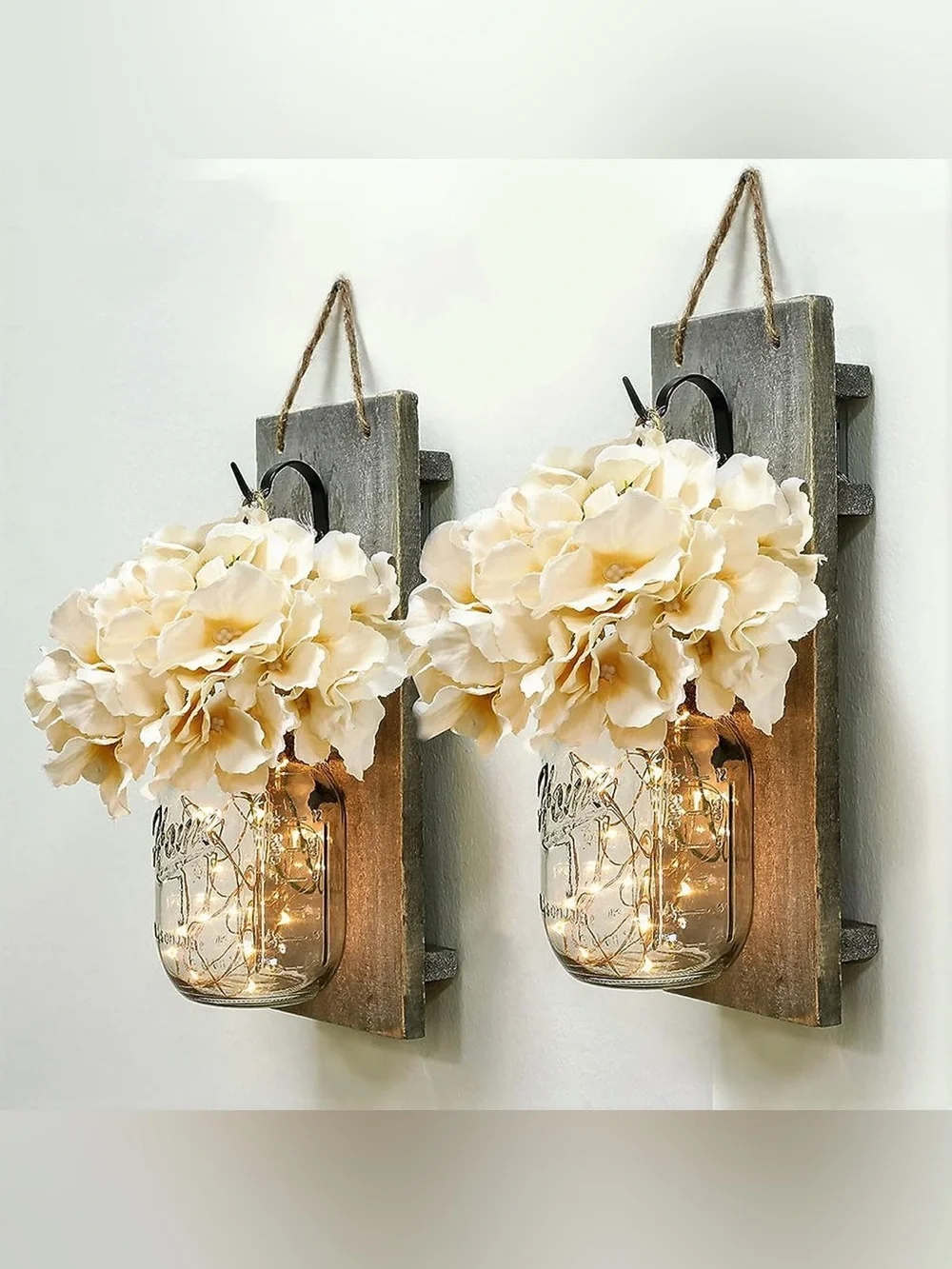 Cream Floral Mason Jar Wall Sconce Pair - Home Accents
